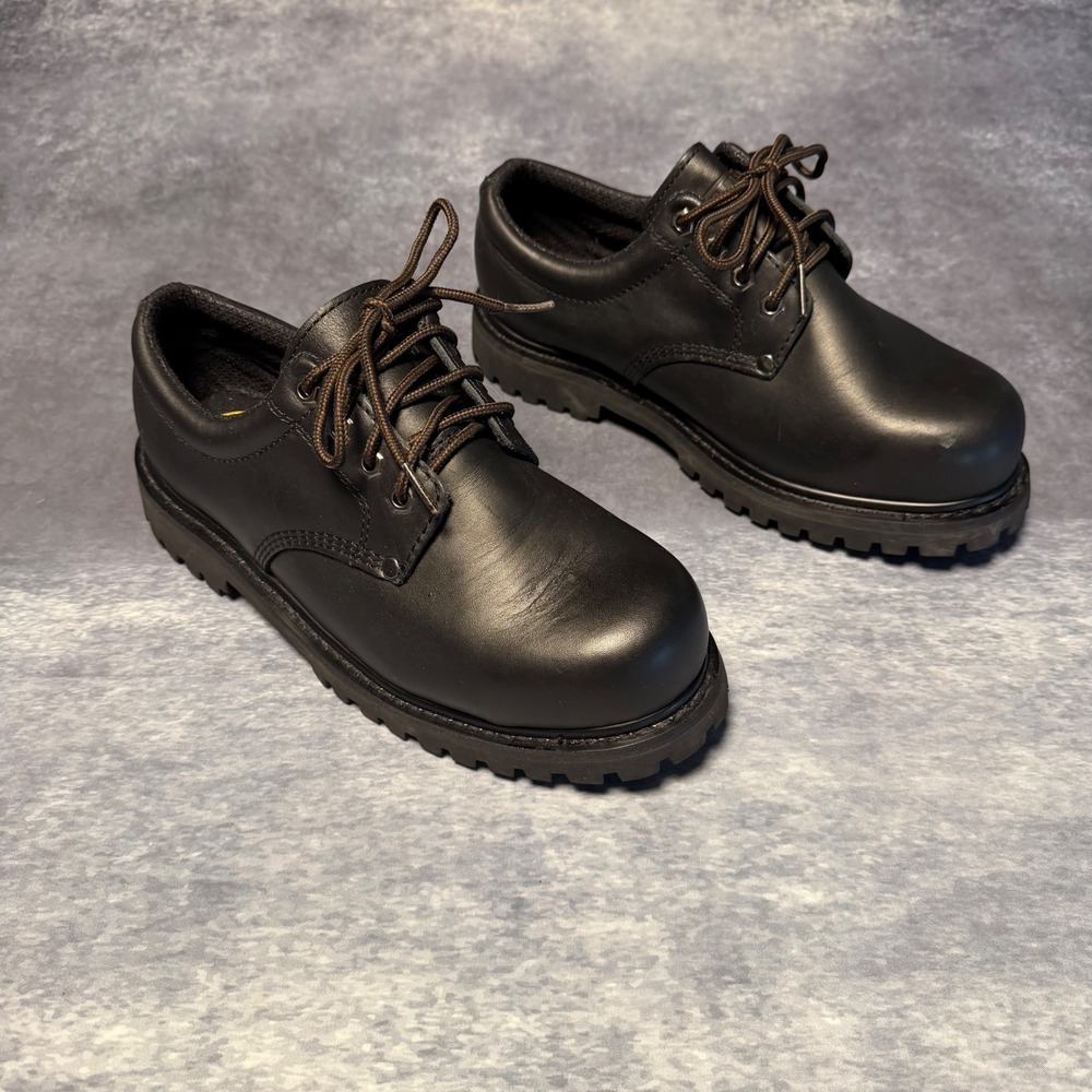 Lehigh Mens 9 Black Leather Safety Toe Oxford Chunky Shoes Oil Resistant 5232